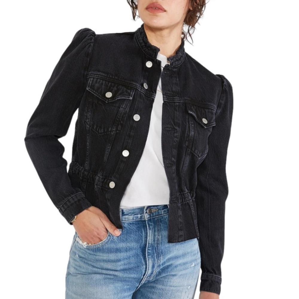 ETICA Black Puff Sleeve Jean Jacket Sz Medium Remi Reconstructed
